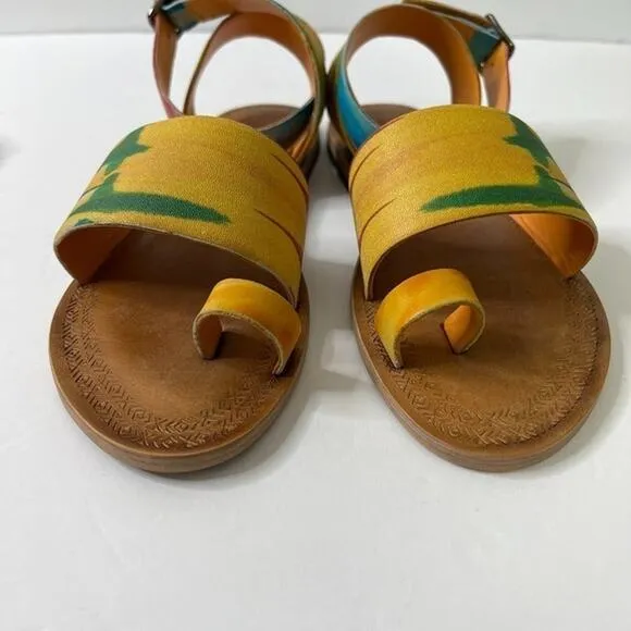Free People Sun Peaks Leather Sandals Yellow Combo Sz 38
