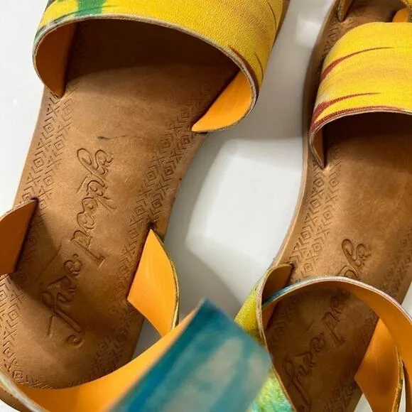 Free People Sun Peaks Leather Sandals Yellow Combo Sz 38