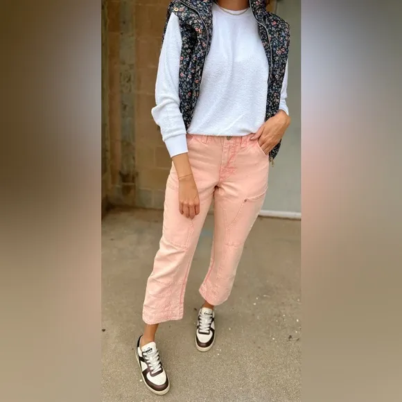 Free People SUPERSONIC SLIM PANT  IN CORAL PINK