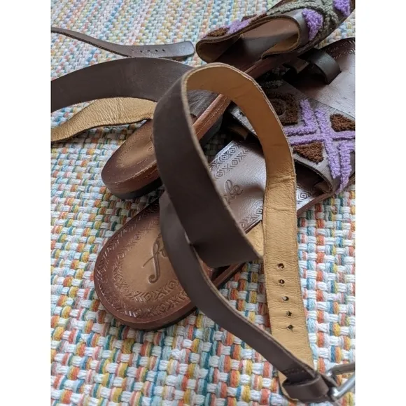 Free People Torrence Stitched Mauve Leather Ankle Wrap Sandals Size 41