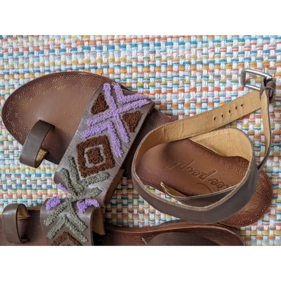 Free People Torrence Stitched Mauve Leather Ankle Wrap Sandals Size 41