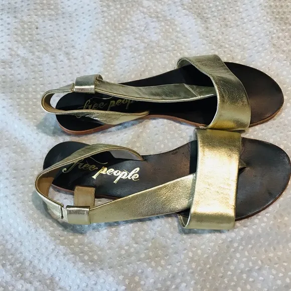 Free People Under Wraps GenuineGoatskin Leather Flat Sandals Gold