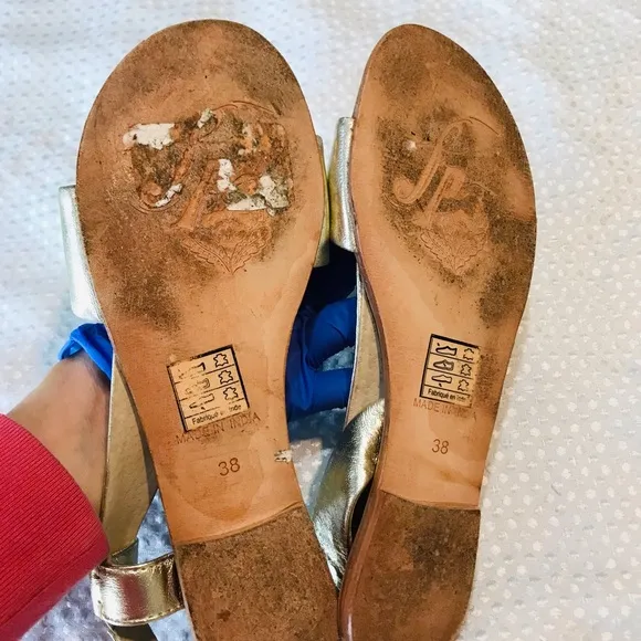 Free People Under Wraps GenuineGoatskin Leather Flat Sandals Gold