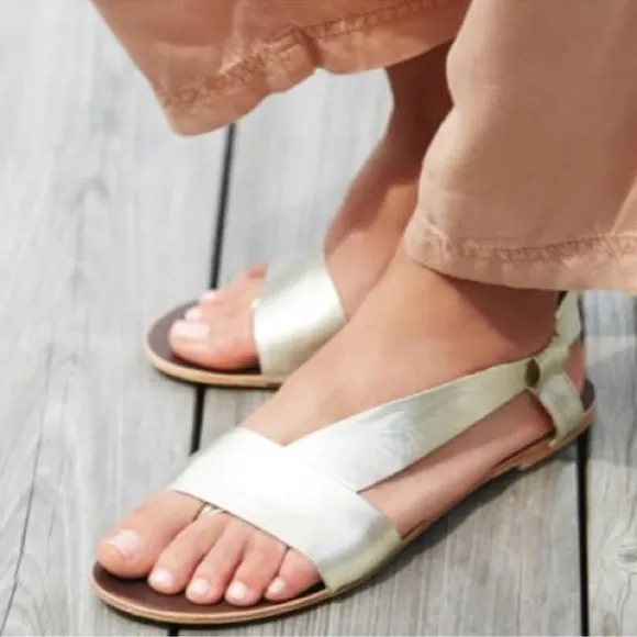 Free People Under Wraps GenuineGoatskin Leather Flat Sandals Gold