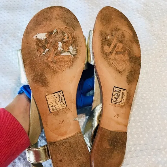 Free People Under Wraps GenuineGoatskin Leather Flat Sandals Gold