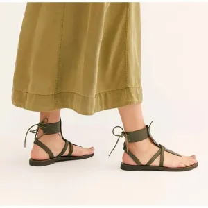 Free People Vacation Day Leather Wrap Sandal Army Olive Green