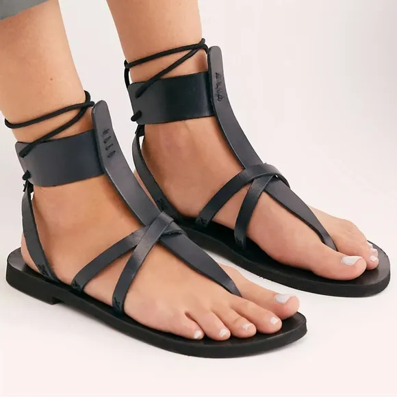 Free People Vacation Day Wrap Sandals Black Womens Size US 6 / EU 36.5 NEW