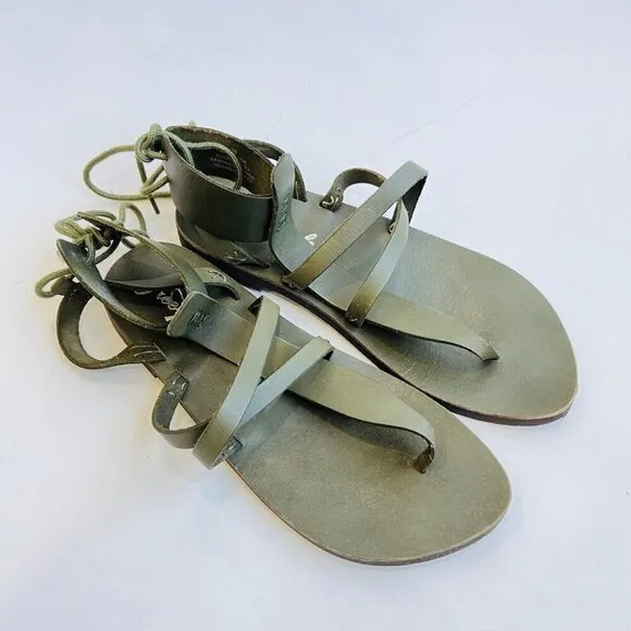 Free People Vacation Day wrap sandals, Green leather, Size 39