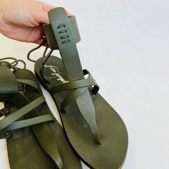 Free People Vacation Day wrap sandals, Green leather, Size 39
