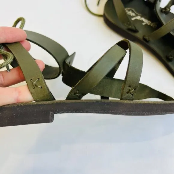 Free People Vacation Day wrap sandals, Green leather, Size 39