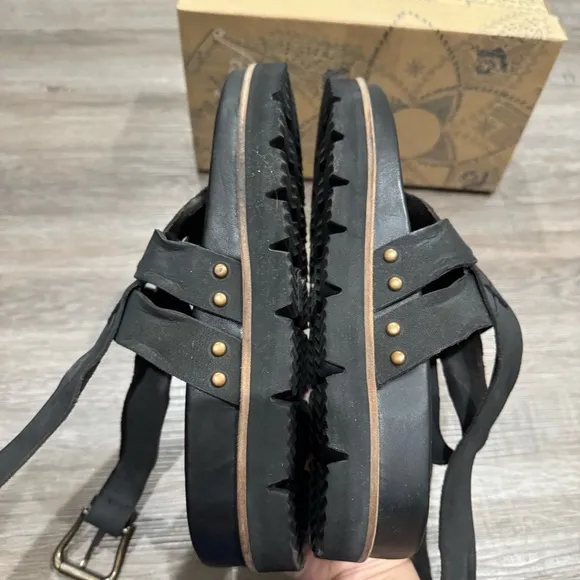 Free People Valencia Black Leather Wrap Sandals