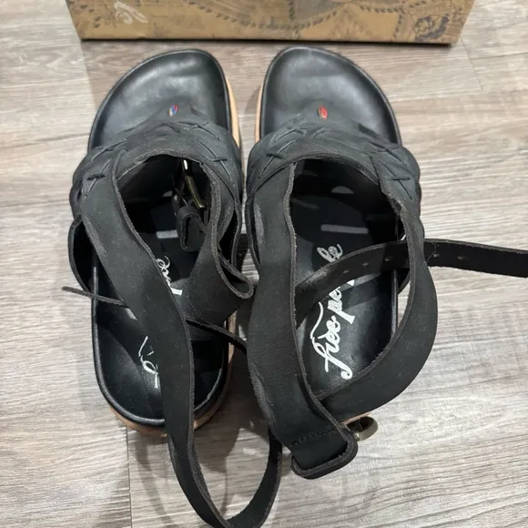 Free People Valencia Black Leather Wrap Sandals