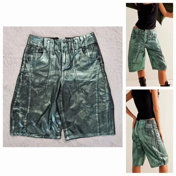 Free People We The Free Extreme Measures Metallic Barrel Shorts Kryptonite