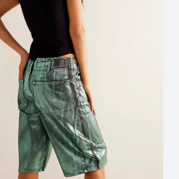 Free People We The Free Extreme Measures Metallic Barrel Shorts Kryptonite