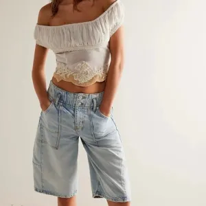 Free People We The Free Extreme MeasuresBarrel Denim Shorts Size 26
