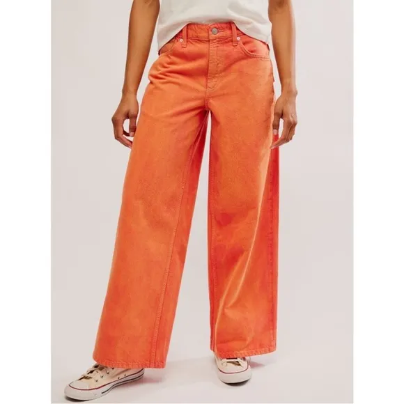 FREE PEOPLE We The Free Waterfall Baggy Wide Leg Jeans / Oklahoma Sun 🔥 🔥