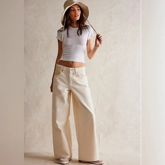 Free People We The Free Waterfalls Baggy Wide-Leg Jeans in Natural