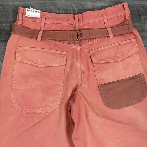 Free People We The Free Waterfalls Baggy Wide Leg Jeans Orange Size 31S NWT