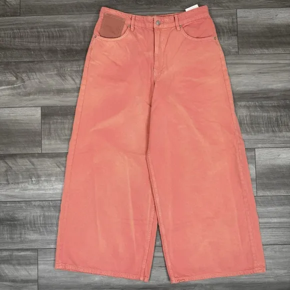 Free People We The Free Waterfalls Baggy Wide Leg Jeans Orange Size 31S NWT