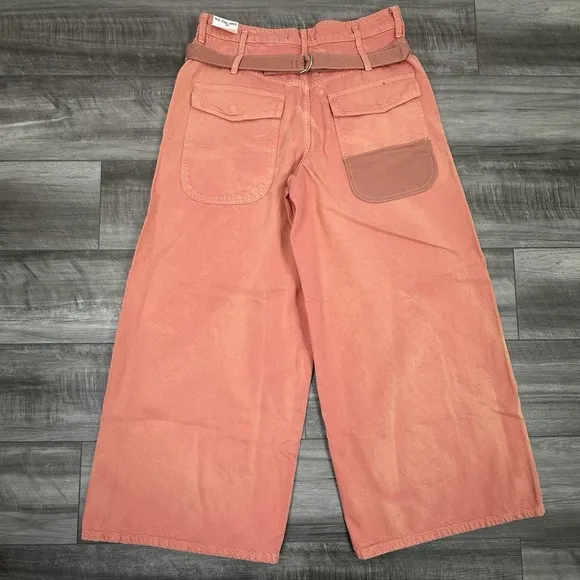 Free People We The Free Waterfalls Baggy Wide Leg Jeans Orange Size 31S NWT