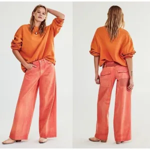 Free People We The Free Waterfalls Baggy Wide Leg Jeans Orange Size 31S NWT