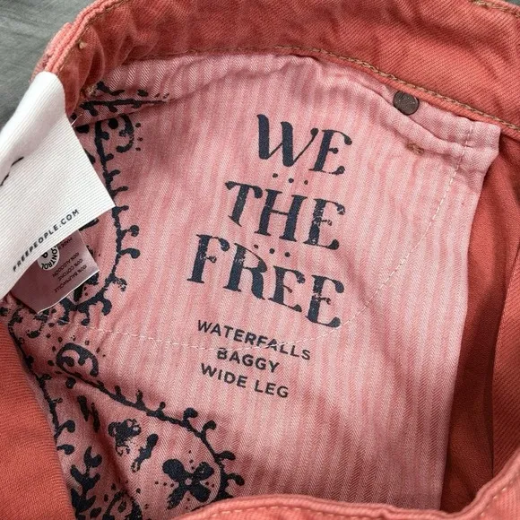 Free People We The Free Waterfalls Baggy Wide Leg Jeans Orange Size 31S NWT
