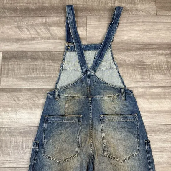 Free People We The Free Way Back Overalls Slouchy Cargo Pocket Blue Size XS NWOT