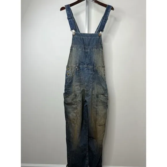 Free People We The Free Way Back Overalls Slouchy Cargo Pocket Blue Size XS NWOT
