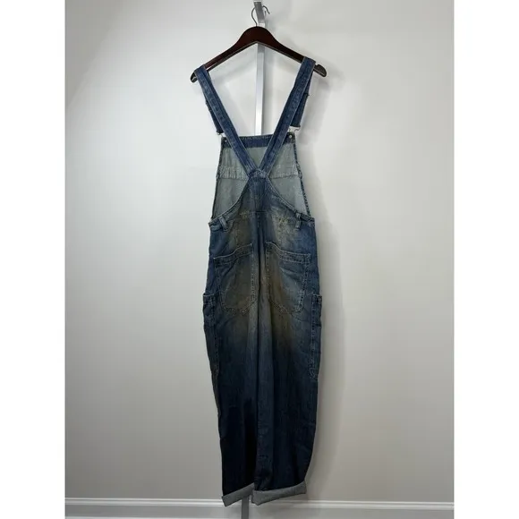 Free People We The Free Way Back Overalls Slouchy Cargo Pocket Blue Size XS NWOT