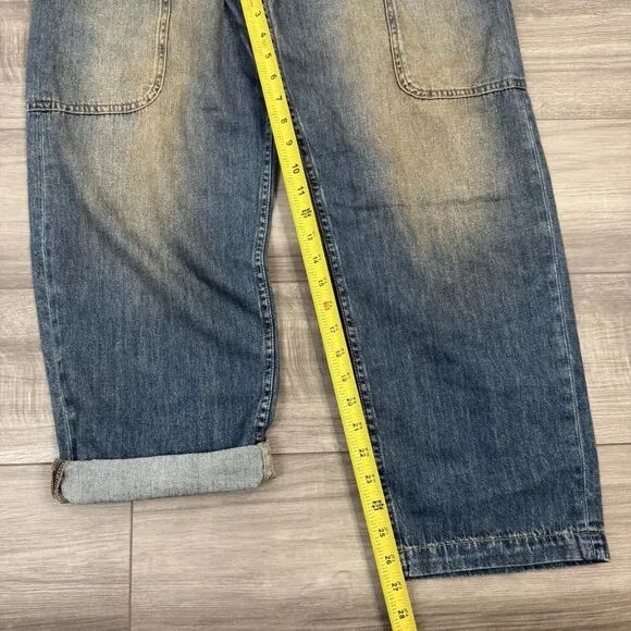 Free People We The Free Way Back Overalls Slouchy Cargo Pocket Blue Size XS NWOT