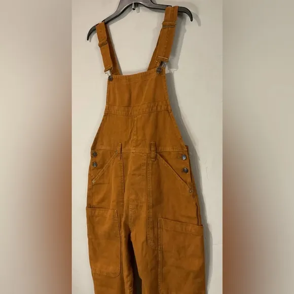 Free People We The Free Way Back Romper Denim Overalls Mustard/brown NWOT