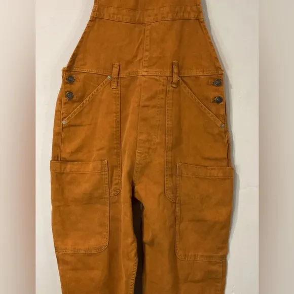 Free People We The Free Way Back Romper Denim Overalls Mustard/brown NWOT