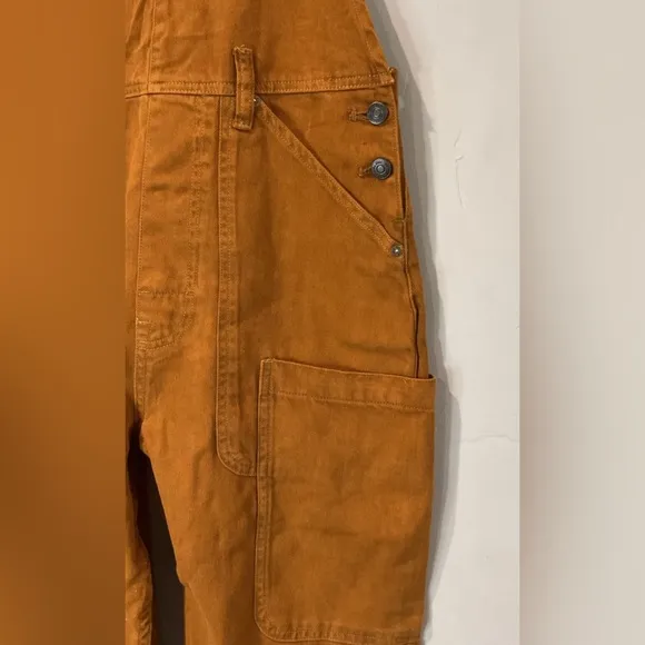 Free People We The Free Way Back Romper Denim Overalls Mustard/brown NWOT