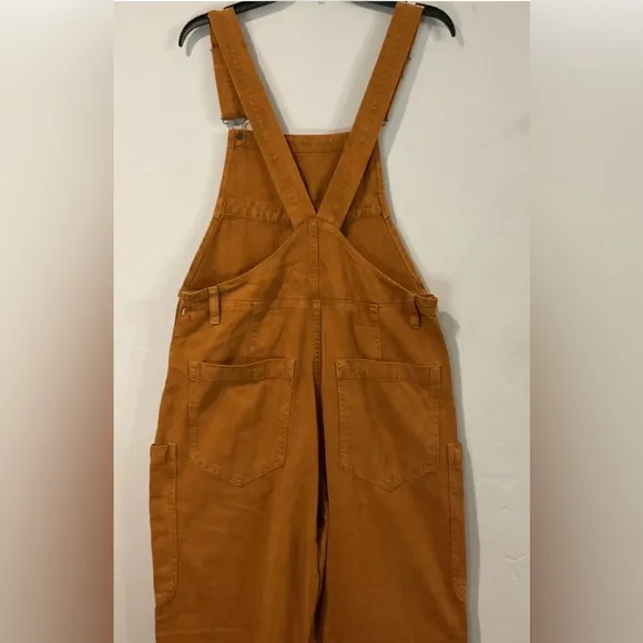 Free People We The Free Way Back Romper Denim Overalls Mustard/brown NWOT