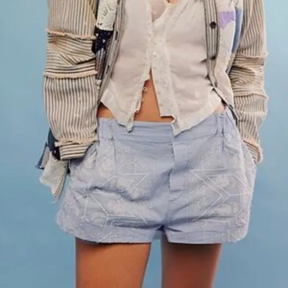 Free People Westover Embroidered Shorts - Blue Bell Combo NWOT Size Medium
