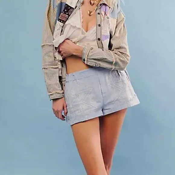 Free People Westover Embroidered Shorts - Blue Bell Combo NWOT Size Medium