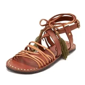 FREE PEOPLE Willow Wrap Sandals Leather Brown Tan Tassel Sz 39 / 8
