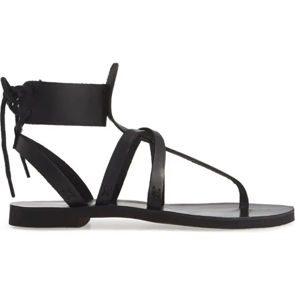 Free People Women Black Vacation Day Leather Wrap Strappy NEW Gladiator Sandals