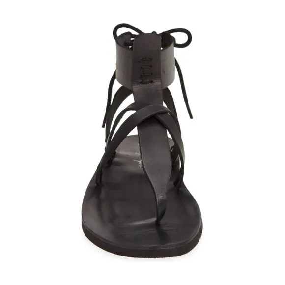 Free People Women Black Vacation Day Leather Wrap Strappy NEW Gladiator Sandals