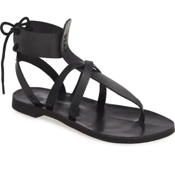 Free People Women Black Vacation Day Leather Wrap Strappy NEW Gladiator Sandals