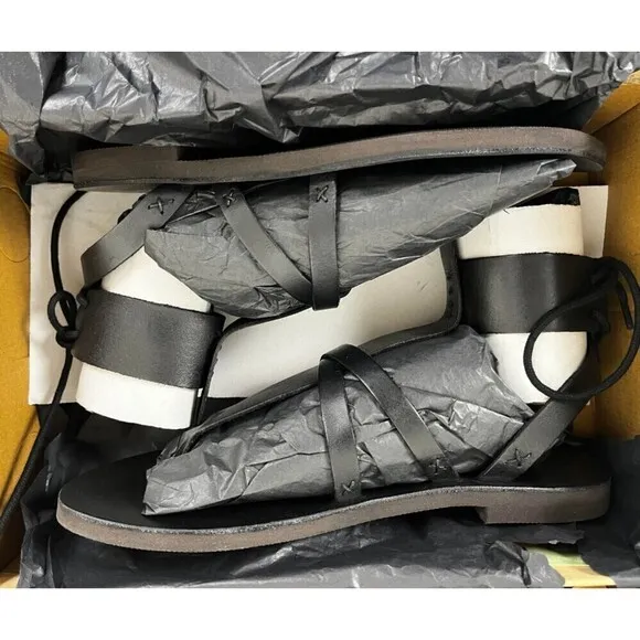 Free People Women Black Vacation Day Leather Wrap Strappy NEW Gladiator Sandals
