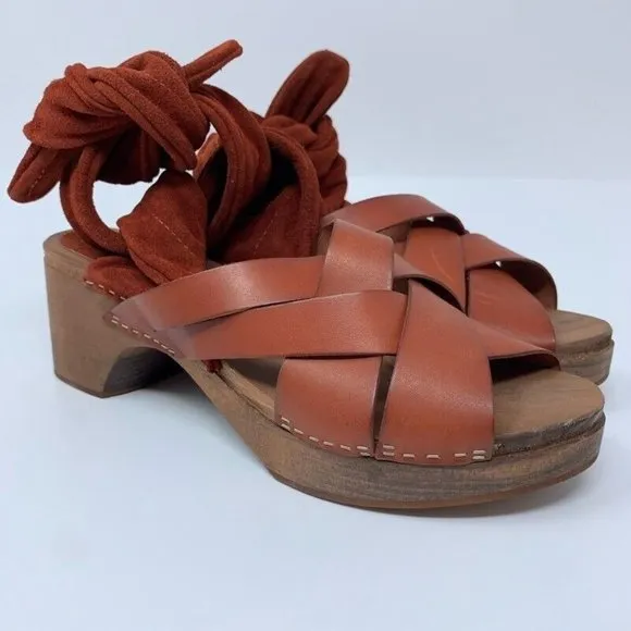 Free People Womens Emmy Ankle Wrap Clog Sandals Leather 9 EUR 39 New