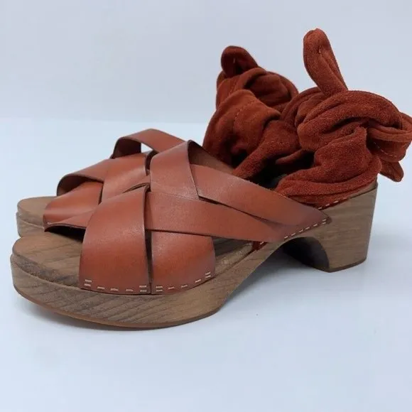 Free People Womens Emmy Ankle Wrap Clog Sandals Leather 9 EUR 39 New
