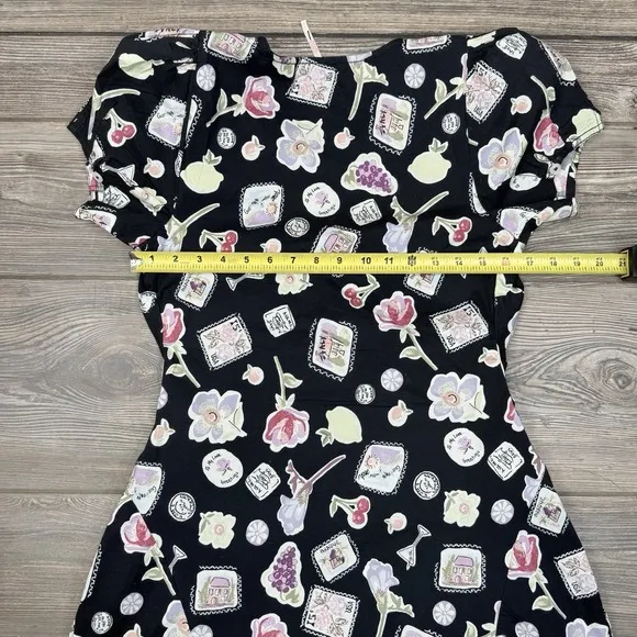 Free People Women's Oakley Mini Dress A-Line Ruched Black Print SMALL NWOT $128