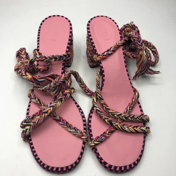Free People x Amambaih Isabel Braided Ankle Wrap Heels Sandals Pink EU 40 /US 10