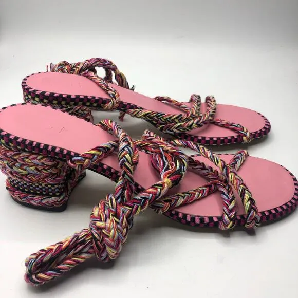 Free People x Amambaih Isabel Braided Ankle Wrap Heels Sandals Pink EU 40 /US 10