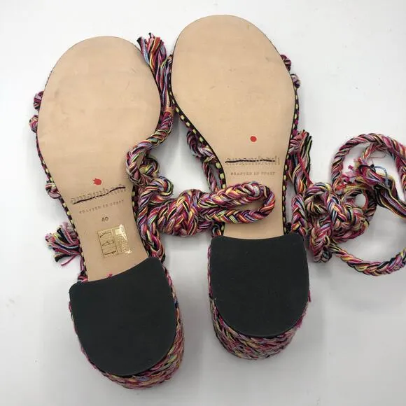 Free People x Amambaih Isabel Braided Ankle Wrap Heels Sandals Pink EU 40 /US 10