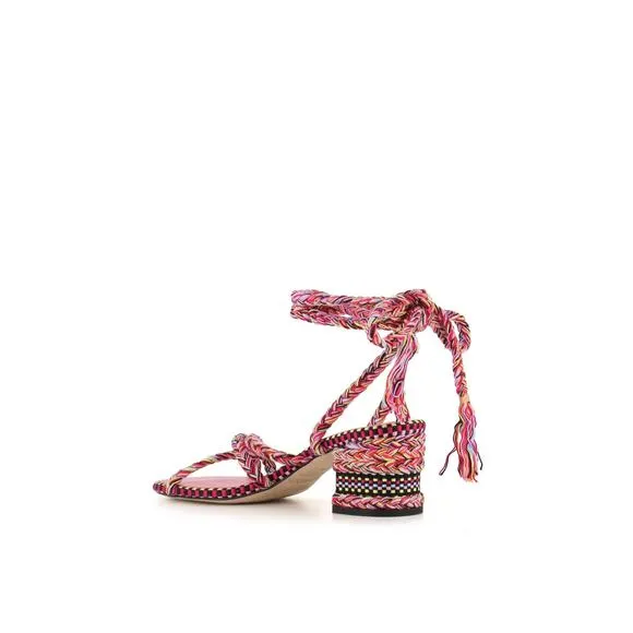 Free People x Amambaih Isabel Braided Ankle Wrap Heels Sandals Pink EU 40 /US 10