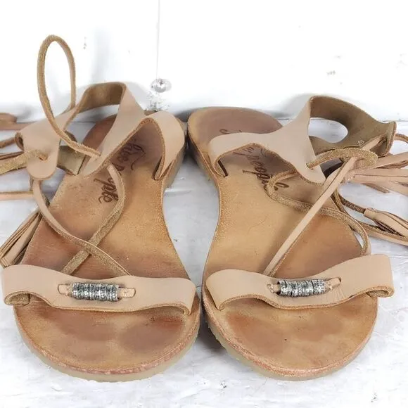 FREE PEOPLE Women’s Bryn Mar U40 EU9,5 Brown Leather Ankle Wrap Flat Sandals