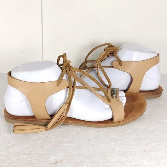 FREE PEOPLE Women’s Bryn Mar U40 EU9,5 Brown Leather Ankle Wrap Flat Sandals